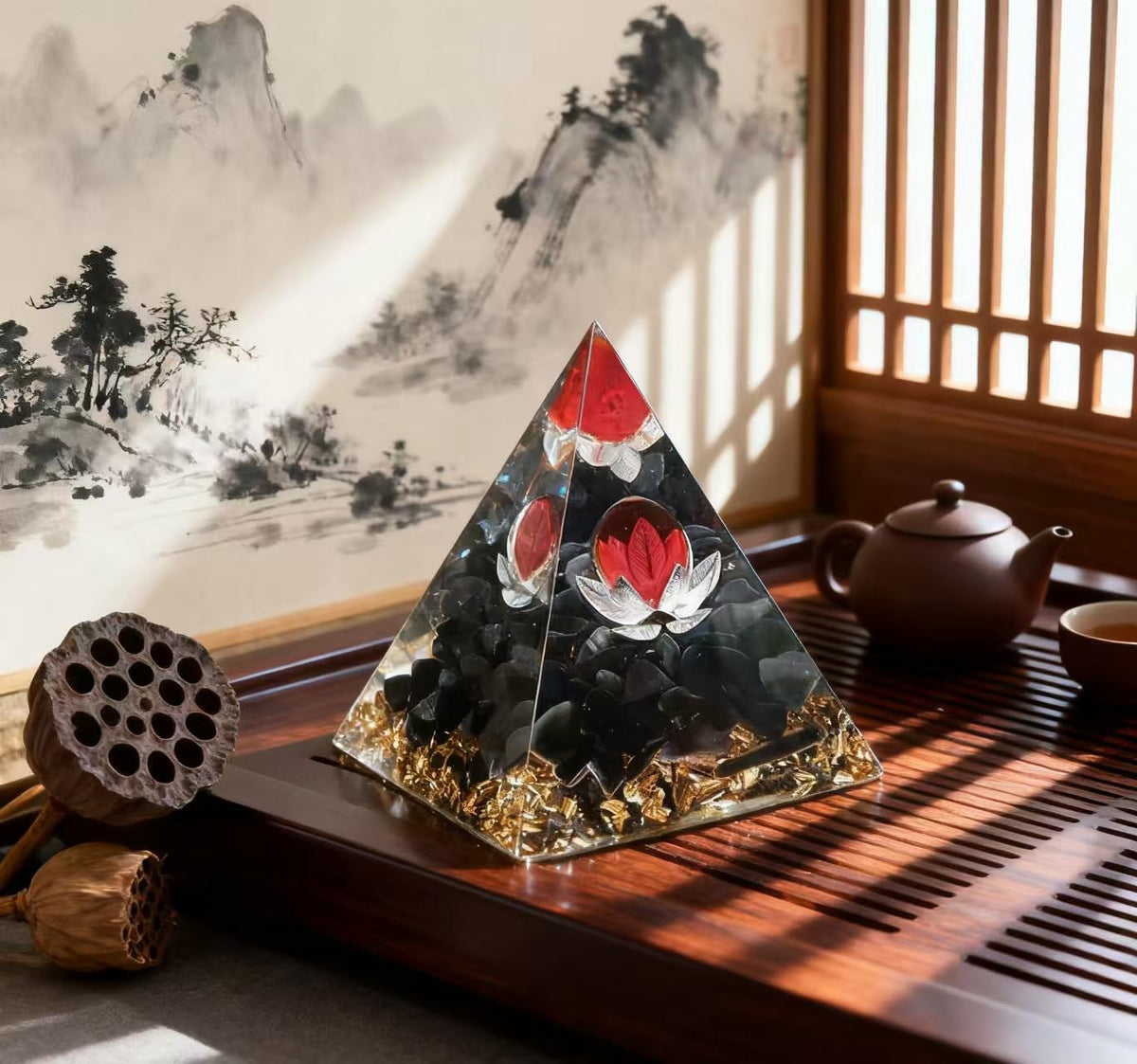 ycyingcheng Moonstone Crystal Orgone Pyramid Ogan Crystal Energy Tower, Nature Reiki Chakra Crushed Stone Jewelry, Crystal Pyramid for Home Decor (Crystal Pyramid-28)