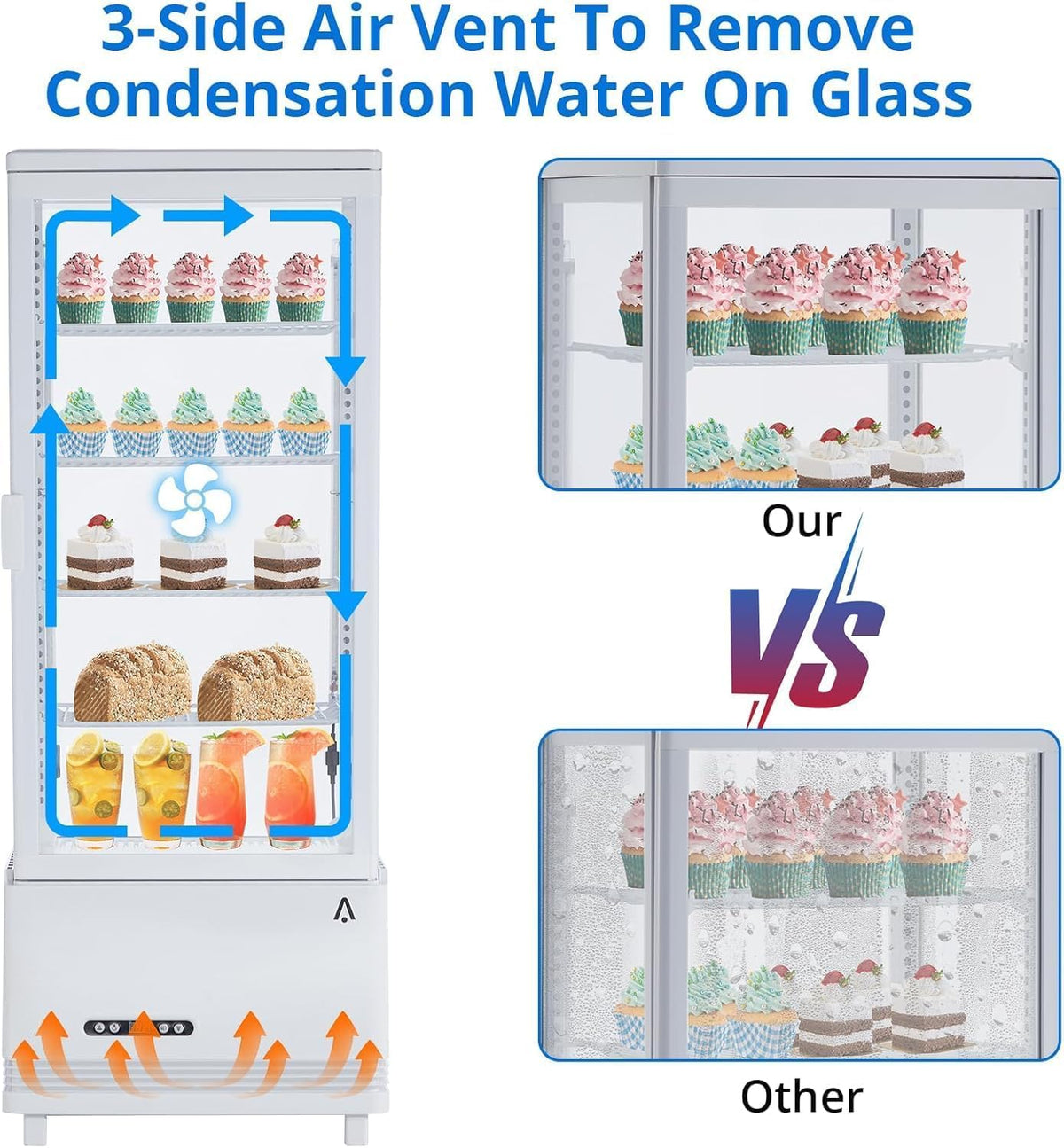 Commercial Display Refrigerator, 3.5 cu. ft./98 Liter Countertop Refrigerated Cake Display Cabinet, Refrigerator with Adjustable Shelves and Digital Controls, LED Display, For Cafes, Bakeries, White