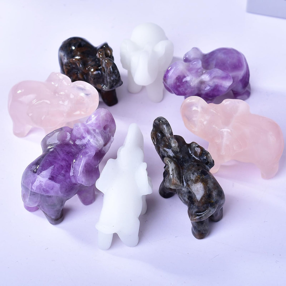 Ytbeoxk 1.8 Inch Rose Quartz Elephant Crystal Decor, Healing Crystal Cute Figurines,Pink Elephant Gemstones Decorations Statue, Lucky Reiki Stones in Home and Office Meditation Gift for Women and Men