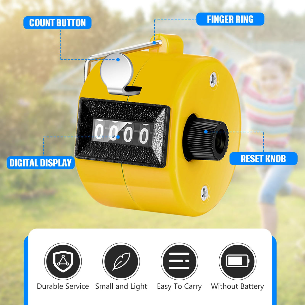 TOODOO 6 Pack Hand Tally Counter 4 Digit Mechanical Palm Clicker Plastic Hand Held Counter Clicker with Metal Finger Ring for School Golf Sports Events Office Stadium(Yellow)