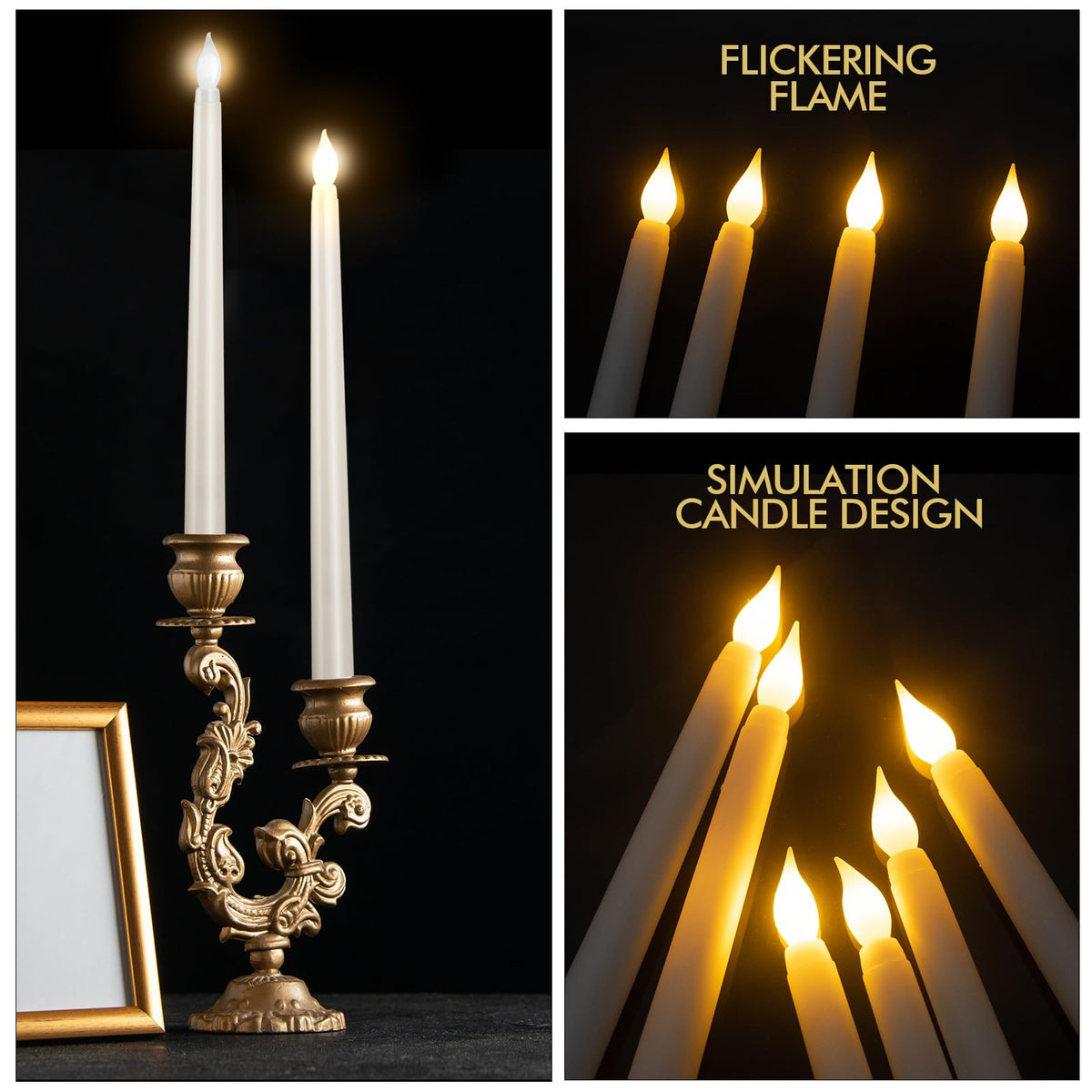 Bazayona 24pcs Flameless Flickering LED Taper Candles Bulk Battery Operated Candles for Christmas Halloween Birthday Wedding Party, (Ivory, 11 inch, 24pcs)