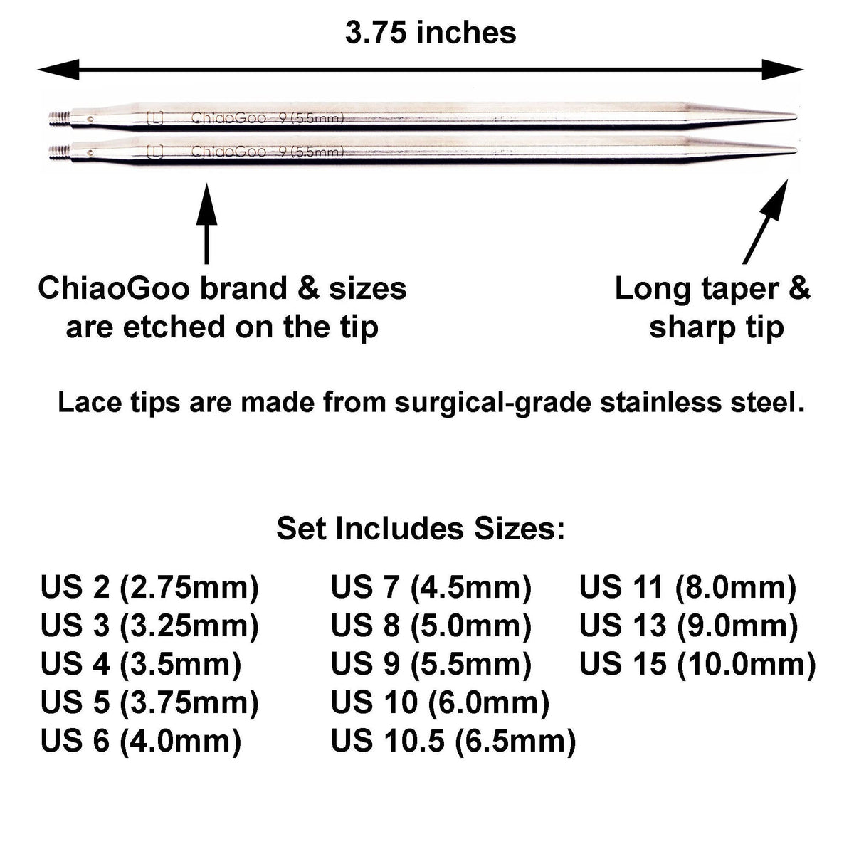 ChiaoGoo Twist Red Lace 4-Inch Complete 7400-C Interchangeable Circular Knitting Needle Set, Sizes US 2, 3, 4, 5, 6, 7, 8, 9, 10, 10.5, 11, 13, 15 with 6 Cords with Project Bag