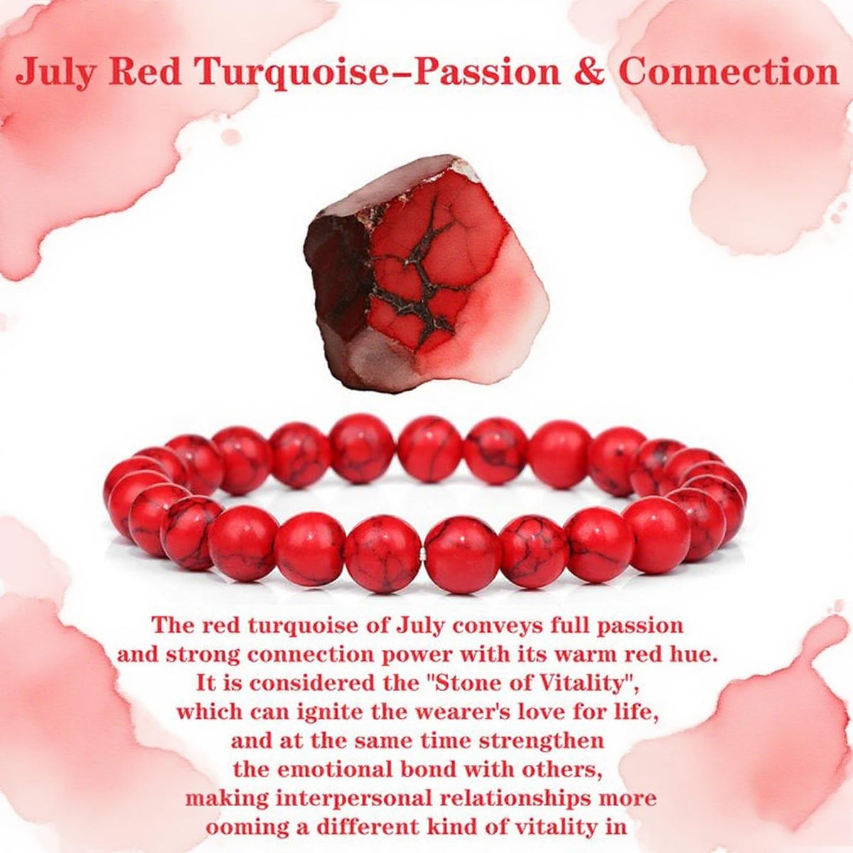 Crgwxzl July Birthstone Bracelets for Women Men,Healing Crystal Protection Stone Red Turquoise Beads Bracelet,String Wrap Zodiac Month Bracelets Birthday Jewelry Gifts