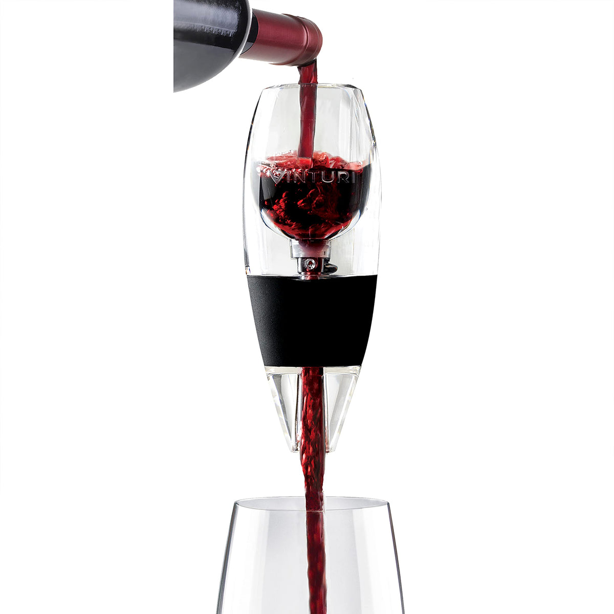 Vinturi Wine Aerator Pourer and Decanter for Red Wines Patented Design Perfectly Aerates Wines By The Glass or Bottle With Distinctive Sound, Includes No-Drip Base & Sediment Screen, Black