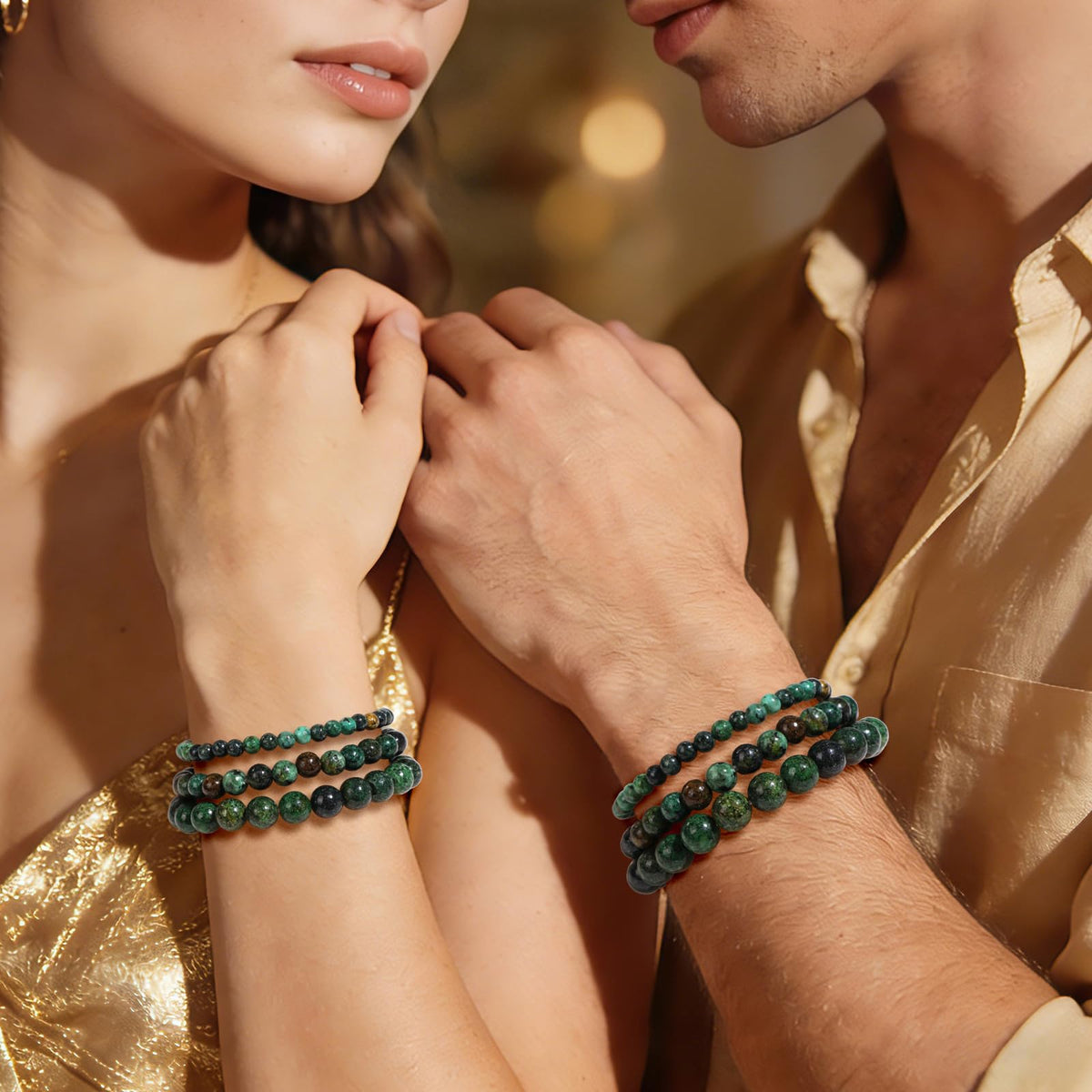 Risyfjew 4MM Handmade African Turquoise Natural Gemstone Stretch Elastic Bracelet,PE Film Anti-oxidation Packaging Natural Stone Crystal Healing Power Energy Gifts for Adult