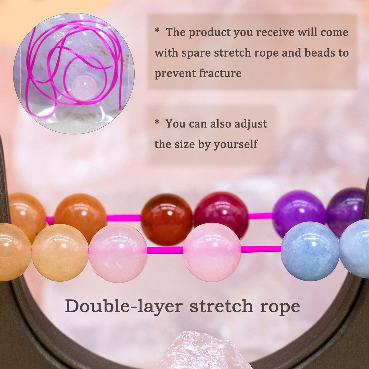 DAZCOLO 8mm Natural Gemstone Stretch Bracelet, Handmade Unisex Crystal Bracelets for Meditation, Yoga, Spiritual Healing & Positive Energy (7 Chakra)
