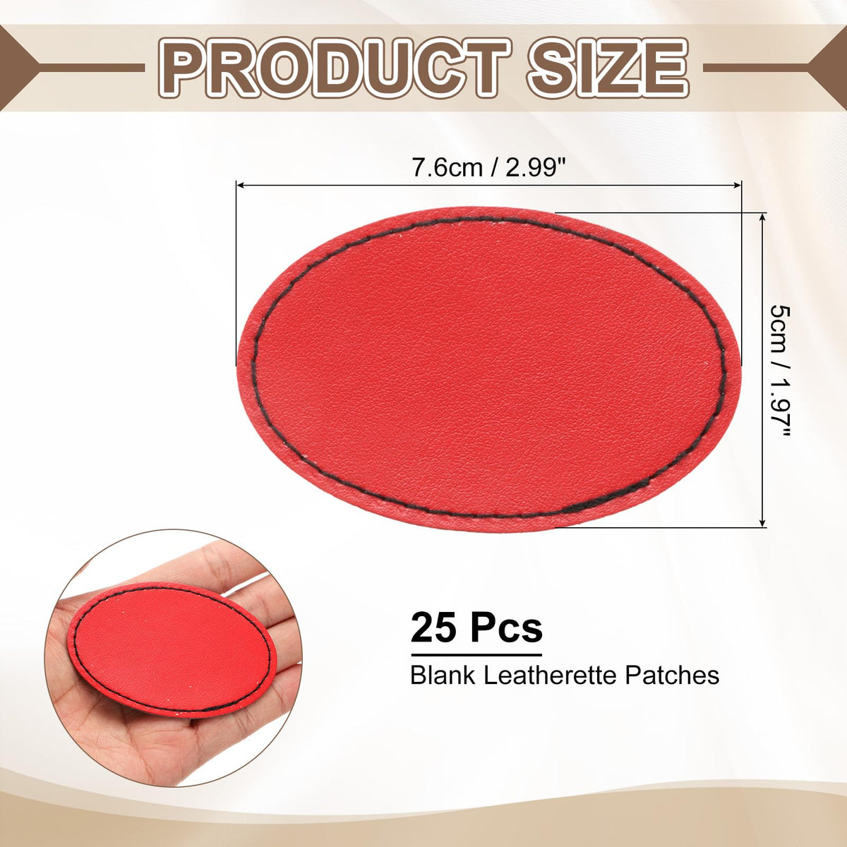 MECCANIXITY Blank Leatherette Patches, 3x2 Inch Oval Faux Leather Hats Patches with Adhesive Iron-on Heat Press Laserable Rustic for Hats DIY Fabric Repair Sew(Red, Pack of 60)