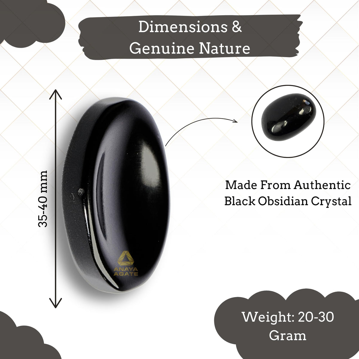 Anaya Agate Black Obsidian Worry Stones Certified Crystal Thumb Worry Stone for Anguish, Relaxing and Soothing Balance Stones for Meditation, Stress Relief Crystals and Healing Stones for Men, Women