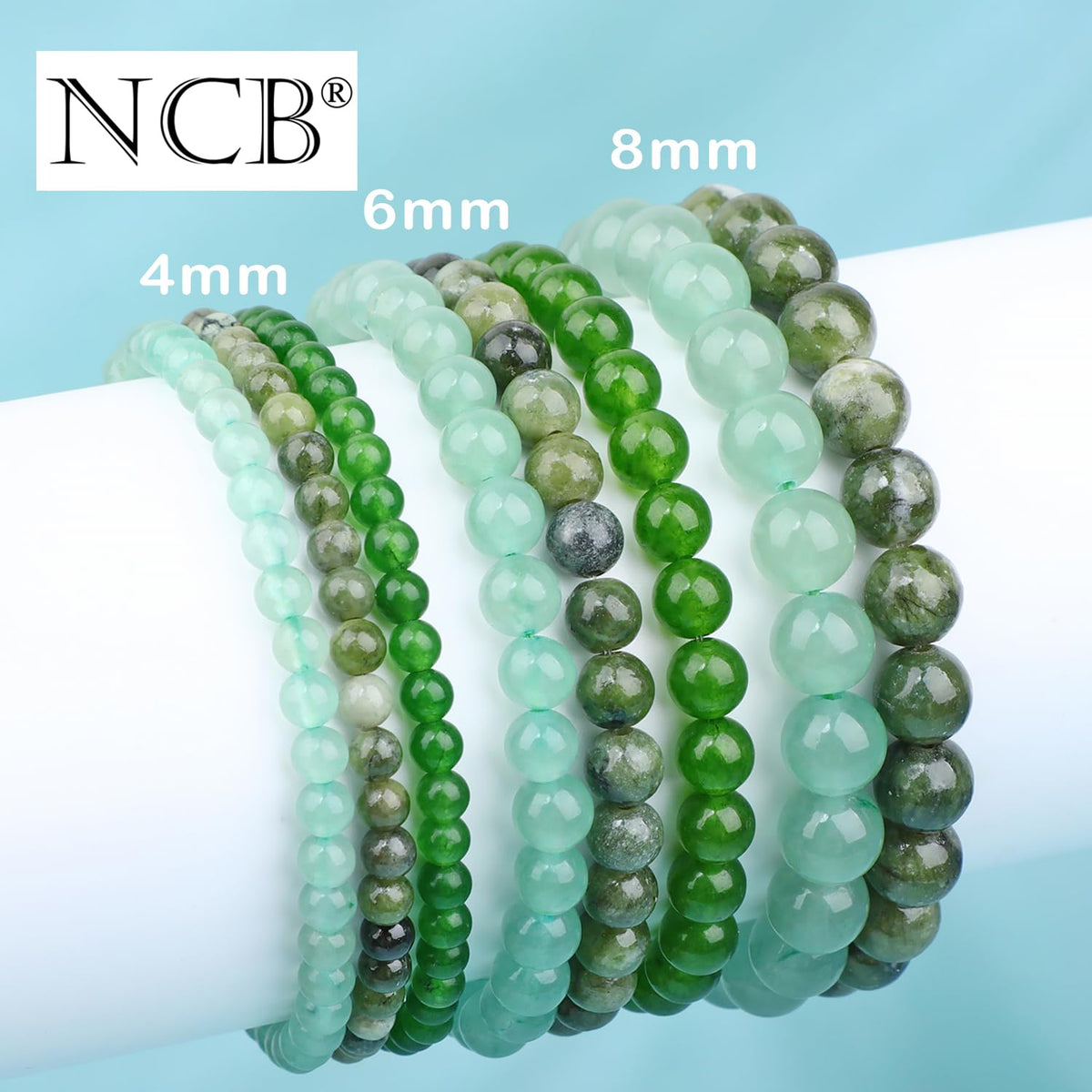 NCB 3-Piece 4mm Natural Crystal Gemstone Stretch Bracelets – ﻿Green Jade, Green Aventurine, Taiwan Jade Handmade Reiki Energy Healing Jewelry for Meditation,Yoga, Unisex