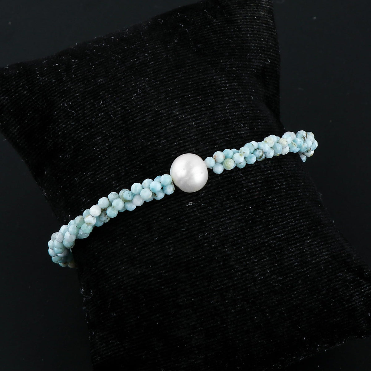 CRYSTALIS Natural Caribbean Larimar Beads Twisted Rope Bracelet with Elegant Pearl, High Grade Gemstones, Chakra Healing Stones, Womens Gift Jewelry, Silver Plated Brass Bracelet 8 inch