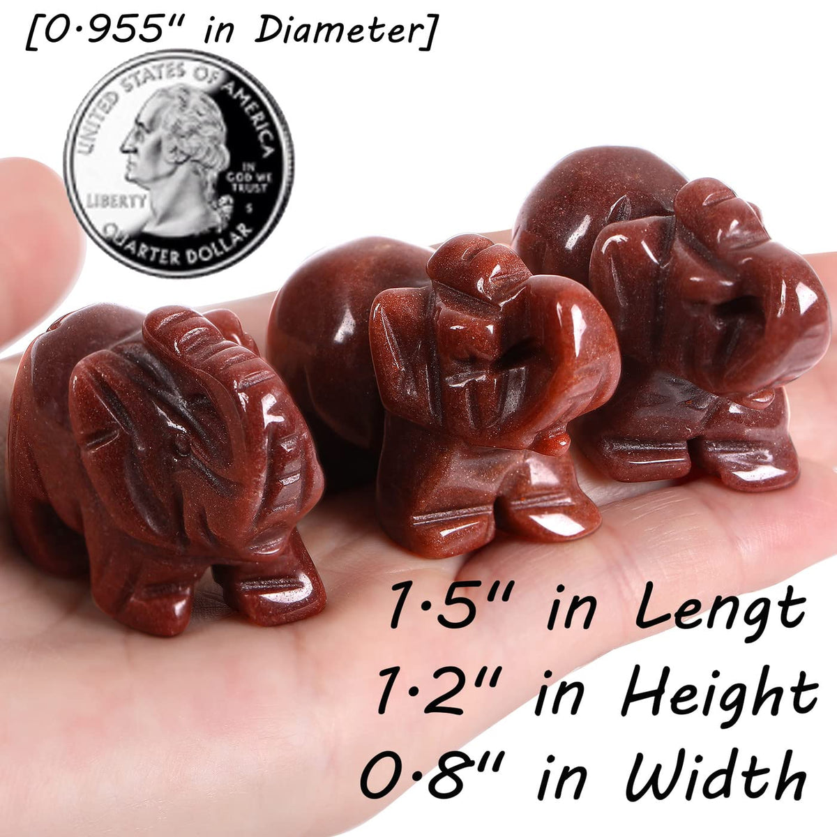 QINJIEJIE Crystals Elephant Decor Cherry Quartz Cute Desk Stones Statue Polished Natural Gemstones Luck Decoration Home Room Office Pocket Figurine Meditation Spiritual Gem Gift for Women