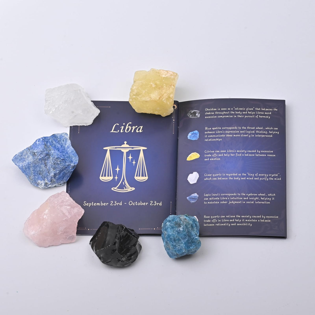 Crystals and Healing Raw Stones, Natural Gemstone Raw, 6PCS Crystals Constellation Sets for Gifts, Yoga Meditation (Libra)