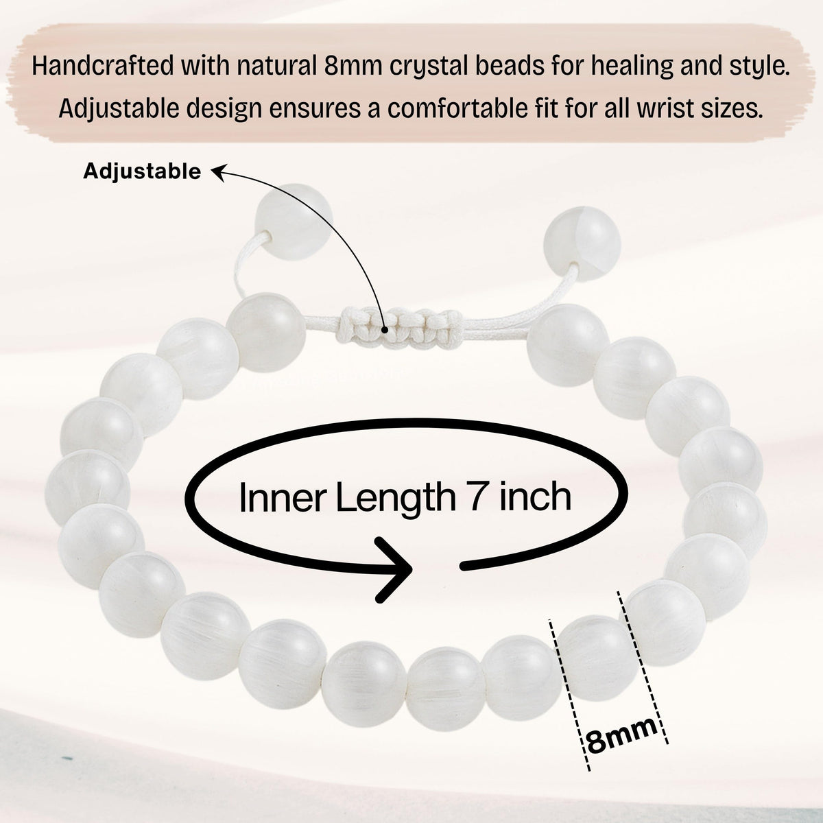 Amazing Gemstone Selenite Bracelet, Gifts For Men & Women - Protection Healing Crystal Bracelet - 8mm Gemstone Beaded Adjustable Bracelet, Pulseras Para Hombres Mujer Stocking Stuffers