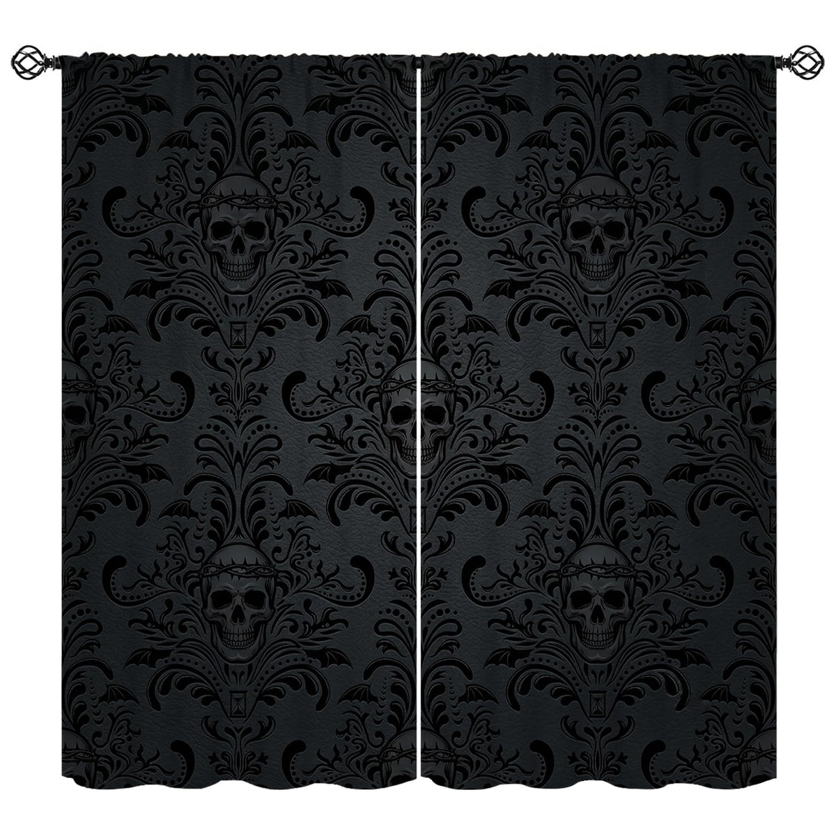 Halloween Curtains for Living Room,Skull Spooky Moody Skeleton Gothic Treatments Drapes for Bedroom Indoor Outdoor Event Party Decor 42" W X 45" L