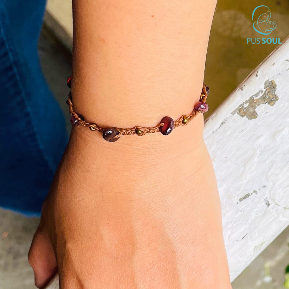 PusSoul Handmade Garnet Small Crystal Bracelet (6.5-7.5'') - Adjustable & Plus Size, Natural Healing Crystal Chips, Waterproof, Chakra Beaded - Unusual Jewelry for Women, Girl & Friendship from