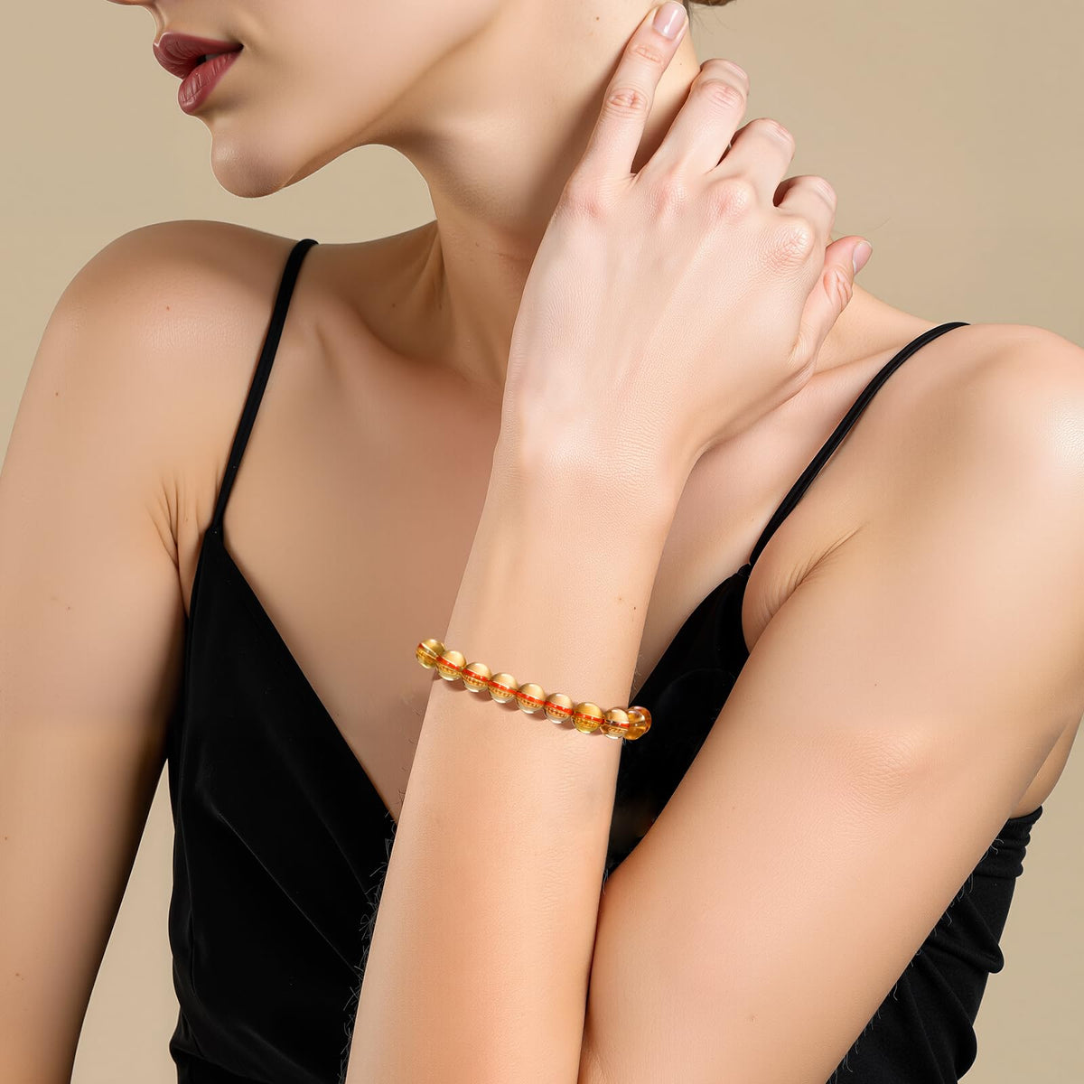 plyosdey Bracelet for Women Natural Stone 8mm Beaded Stretch - Crystal Bracelet for Meditation Yoga, Positive Aura Jewelry Gift for Her (Citrine)