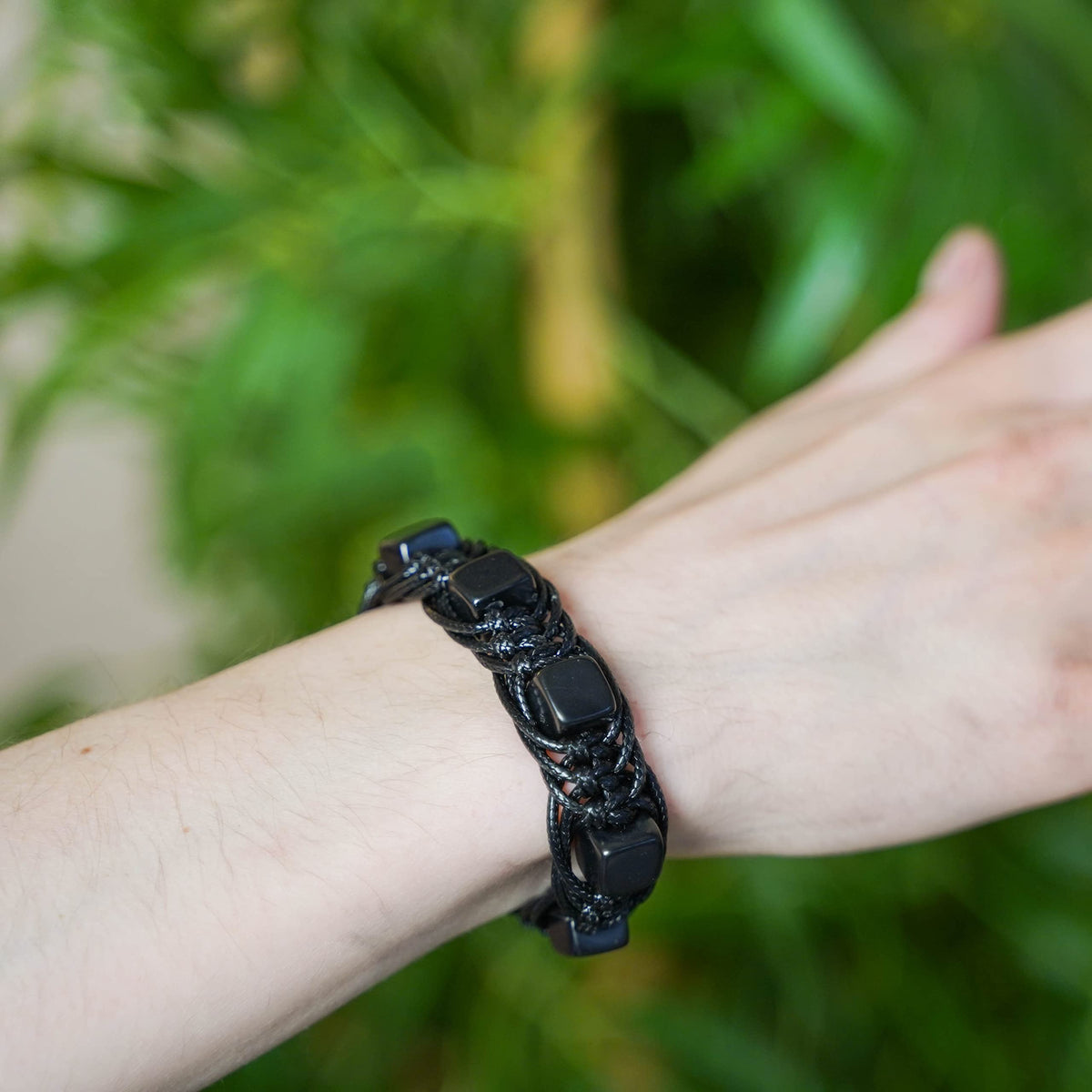 Brutal Handcrafted Shungite Stone Men's Bracelet Arachne 10 mm Cube Beads | Shungite Protection Jewelry for Men and Women | Adjustable Solid Stone Shambhala Macrame Black Mens Beaded Bracelet SB104