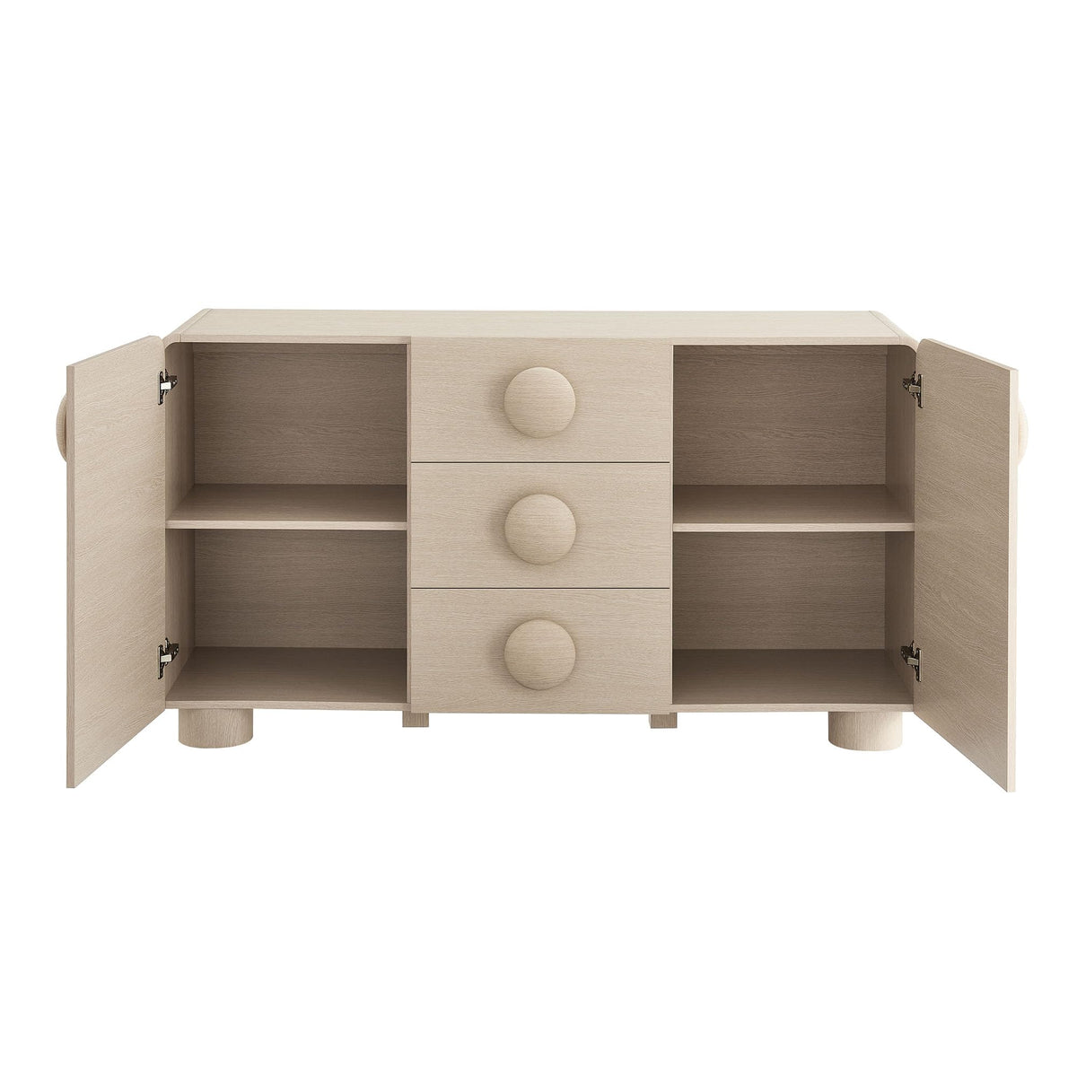 Modway Sonnet Retro Curved Sideboard in Ash – 57 Inch Modern Buffet Cabinet with Circle Knobs – Credenza Cabinet with 3 Drawers – TV Stand Media Cabinet for Living Room, Home Office, Lounge Area