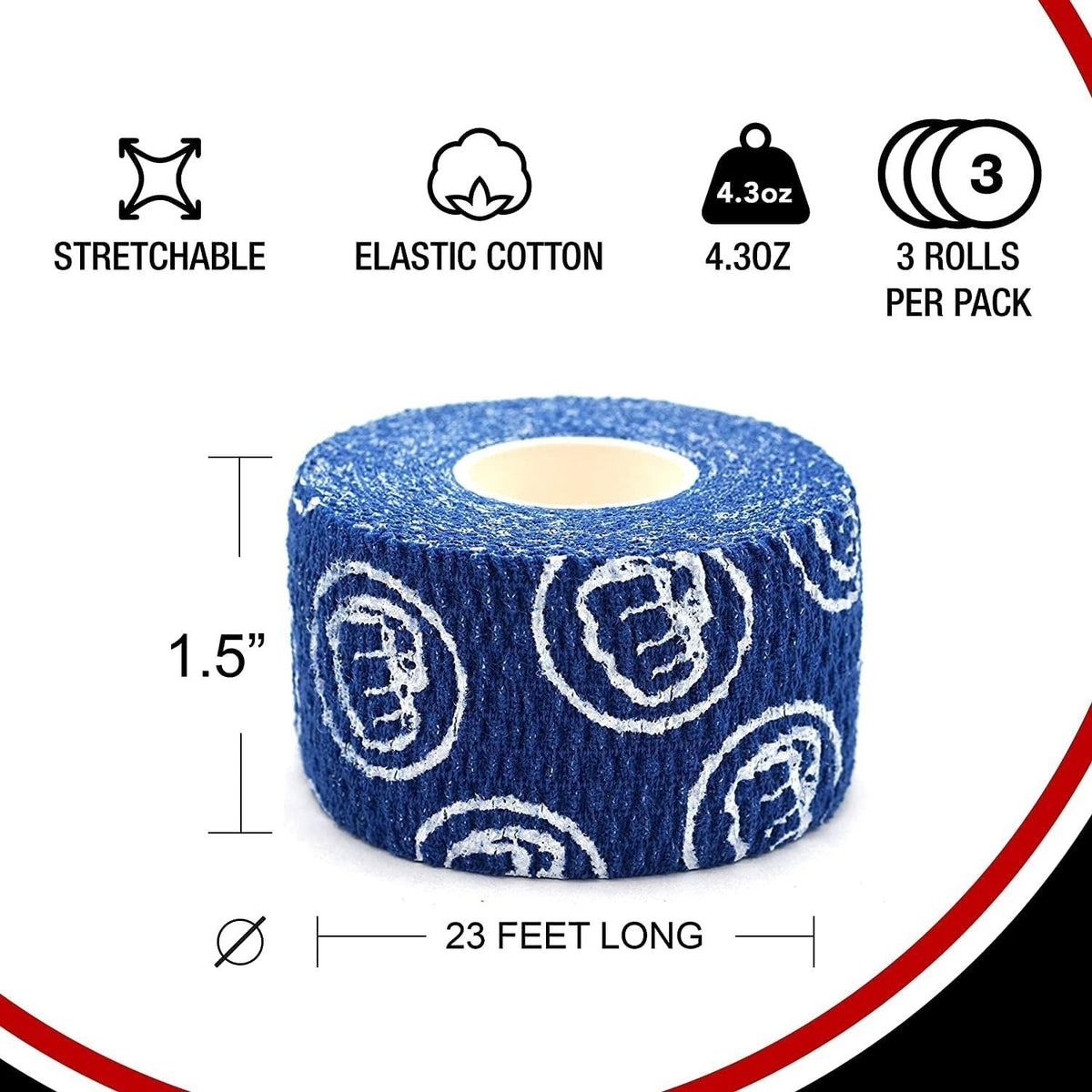 WOD Nation Weightlifting Hook Grip Athletic Tape - Sweat-Proof Thumb Tape - Anti-Blister Weightlifting Grips - Moldable Stretch Gym Wrap - Pack of 3 Rolls, 23 ft Each, Blue