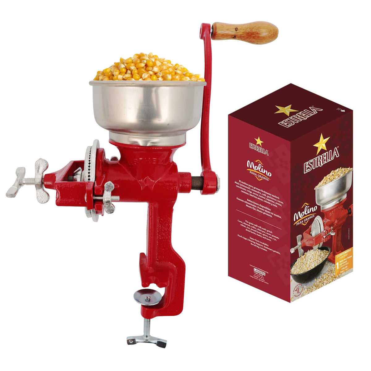 Estrella Cast Iron Manual Crank Corn Grain Grinder 14" Tall & 5" Hopper