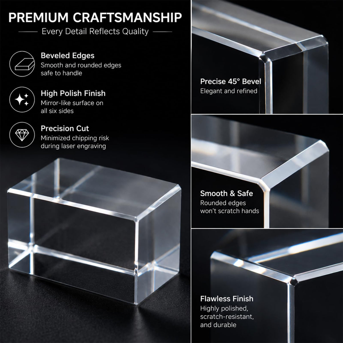 1 Pack K9 Crystal Blank Blocks for 2D & 3D Laser Engraving, 1.97 x 1.97 x 3.15 Inches Clear Glass Cubes for Subsurface Photo Gifts, Professional Grade Crystal Blanks for DIY Custom Awards