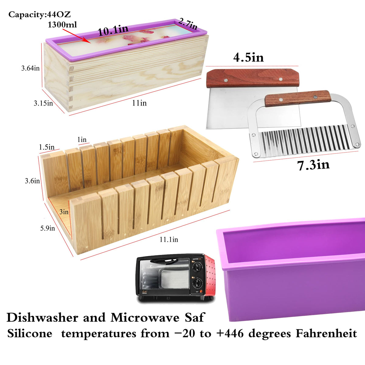 2 PCS Silicone soap molds Making Kit soap loaf bar Making molds (44oz Purple Pink Silicone) for Adults - Stainless Steel Wavy & Straight Slicer