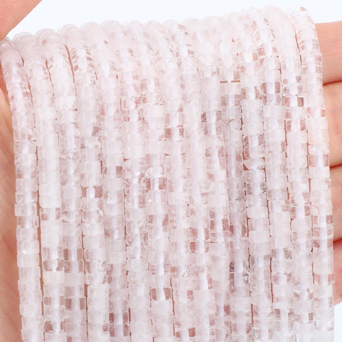 Natural Clear Quartz Crystals Heishi Spacer Beads Loose Semi Precious Flat Round Gemstone Disc Shape Stone for Beading Jewelry Making 4x2mm 15.5"