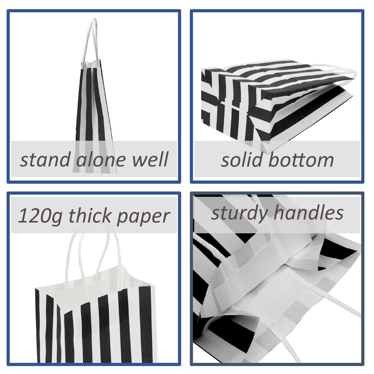 Ronvir 50Pcs Small Gift Bags,Black & White Striped Recycled Paper Bags