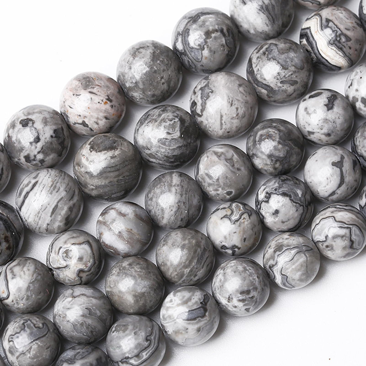 180pcs 4MM Natural Gray Map Stone Beads for Jewelry Making Round Gemstone Beads DIY Bracelet Necklace 2 Strands 32"