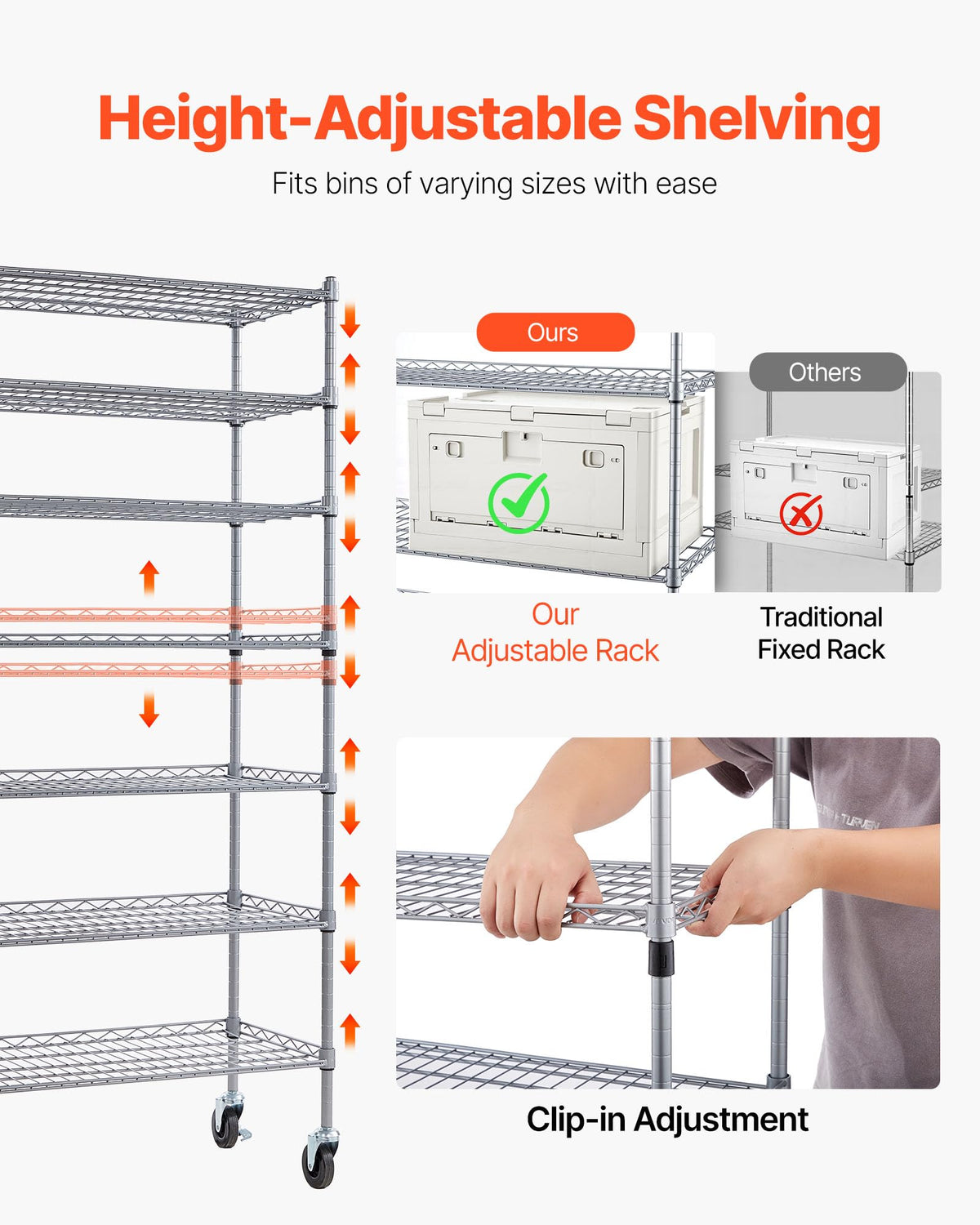 VEVOR 7-Tier Rolling Bin Storage Rack, 26 Organizer Bins, Bin Rack Storage Steel Wire Shelving System with Wheels, Mobile Tool Organizer for Garage, Warehouse, Office, Restaurant, Kitchen, Classroom