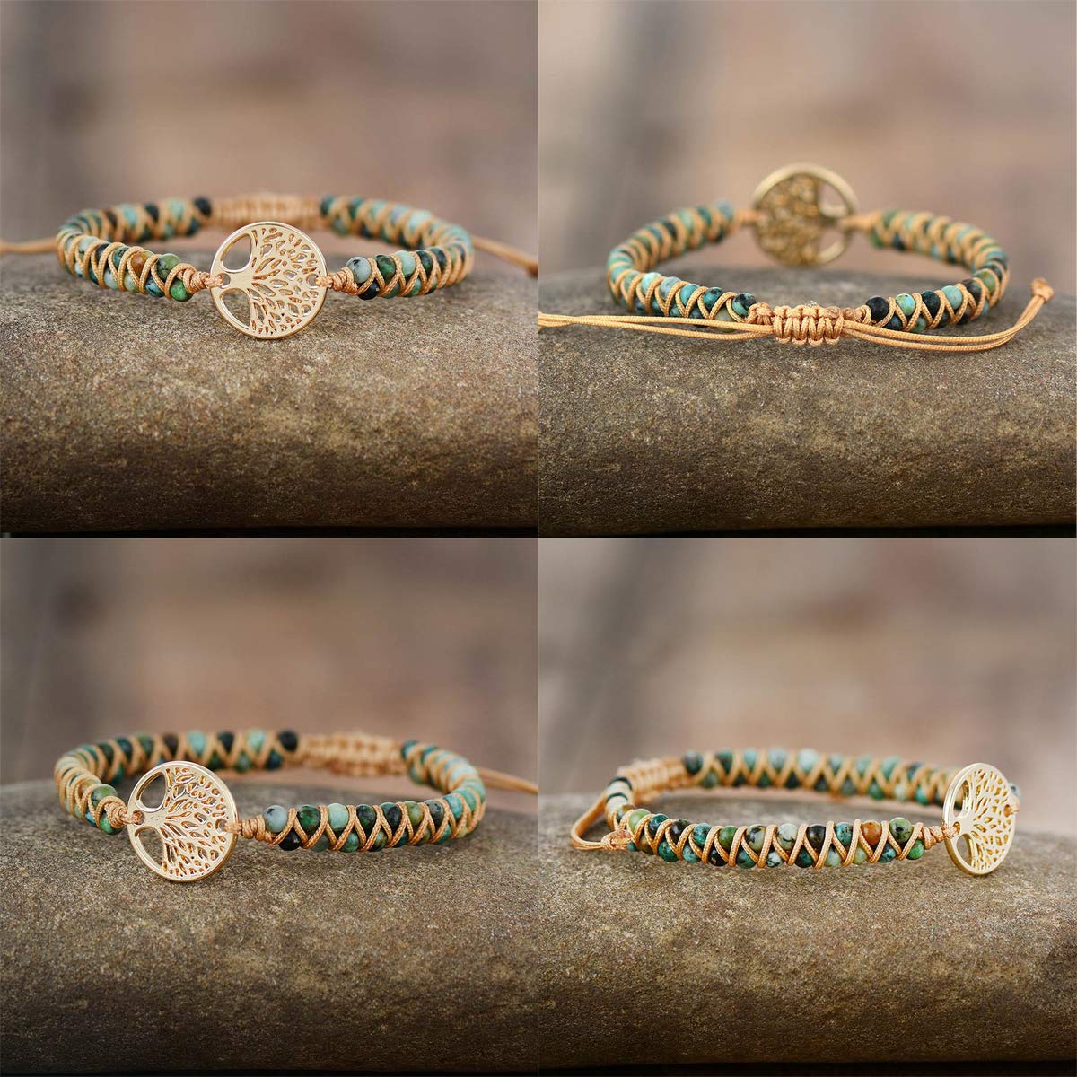 Jinxiuge Tree of Life Turquoise Stone Bracelet for Women Handmade Braided Layered Bead Bracelet with Black Gift Box