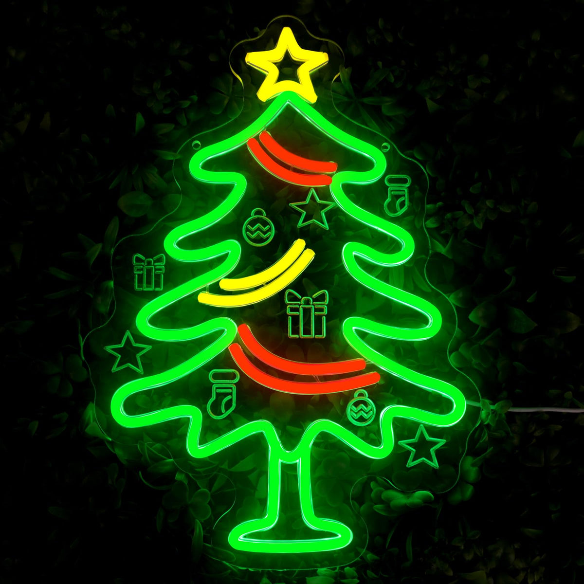 Radineon Christmas Tree Neon Sign for Wall Decor, Dimmable LED Neon Lights with Hanging Chain for Bedroom, Living Room, Window, Home, Party, Christmas Decoration（15.7 * 11 Inches）
