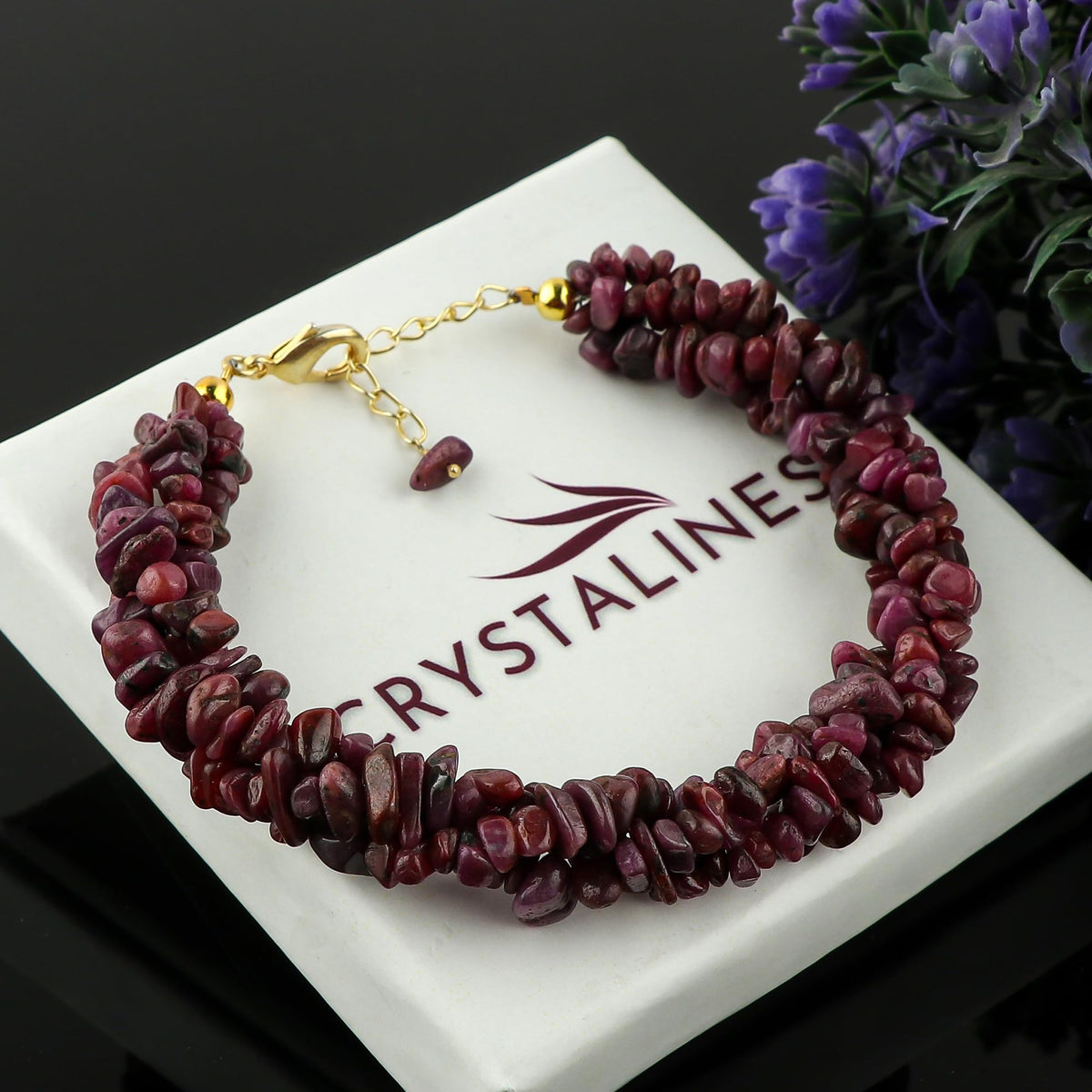 CRYSTALINES Natural Raw Ruby Gemstone Twisted Bracelet, Handmade Boho Jewelry for Women, Polished Uncut Nuggets Strand Stones, 14K Gold Plated, Healing Crystals, July Birthstone, Christmas Gift
