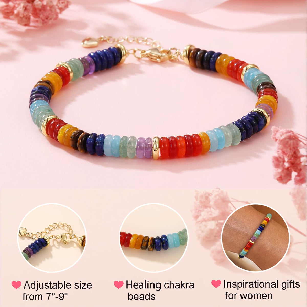 Korotho Chakra Bracelet for Women, Crystals and Healing Stones Crystal Bracelet Anxiety Relief Items Gifts 7 Chakra Bracelets Pulseras Para Mujer Spiritual Bracelets for Women Trendy
