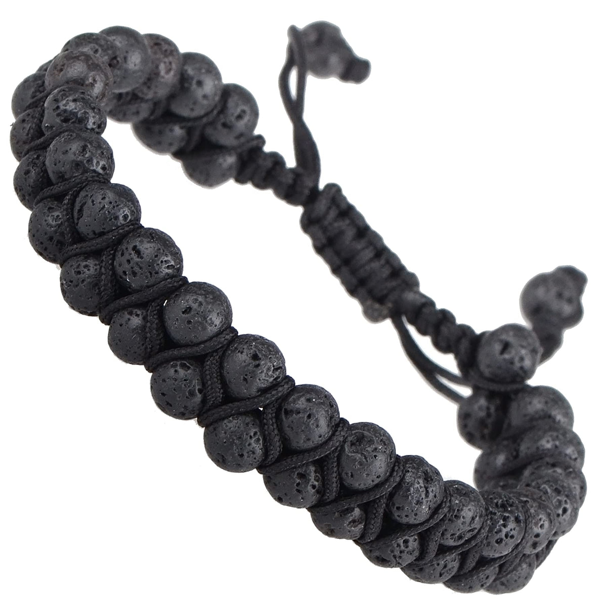 MASSIVE BEADS Natural Chakra Healing Power Crystals Macrame Bracelet Yoga Double Layer Stone Beads Gemstone Meditation Relax Anxiety Bangle for Unisex Women Men (Black Lava, 6mm)