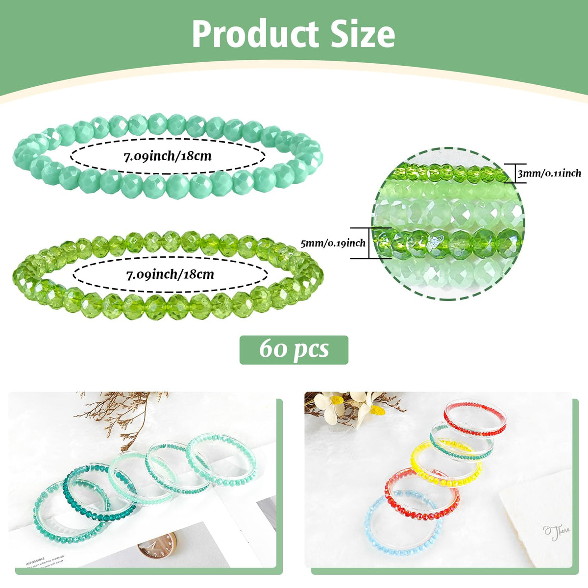 NCPLYGOU 60pcs Crystal Beaded Bracelet Bulk for Women Colorful Beaded Bracelet Boho Multi Layer Stacking Bracelets Stretchy Strand Shiny Crystal Bead Bracelets
