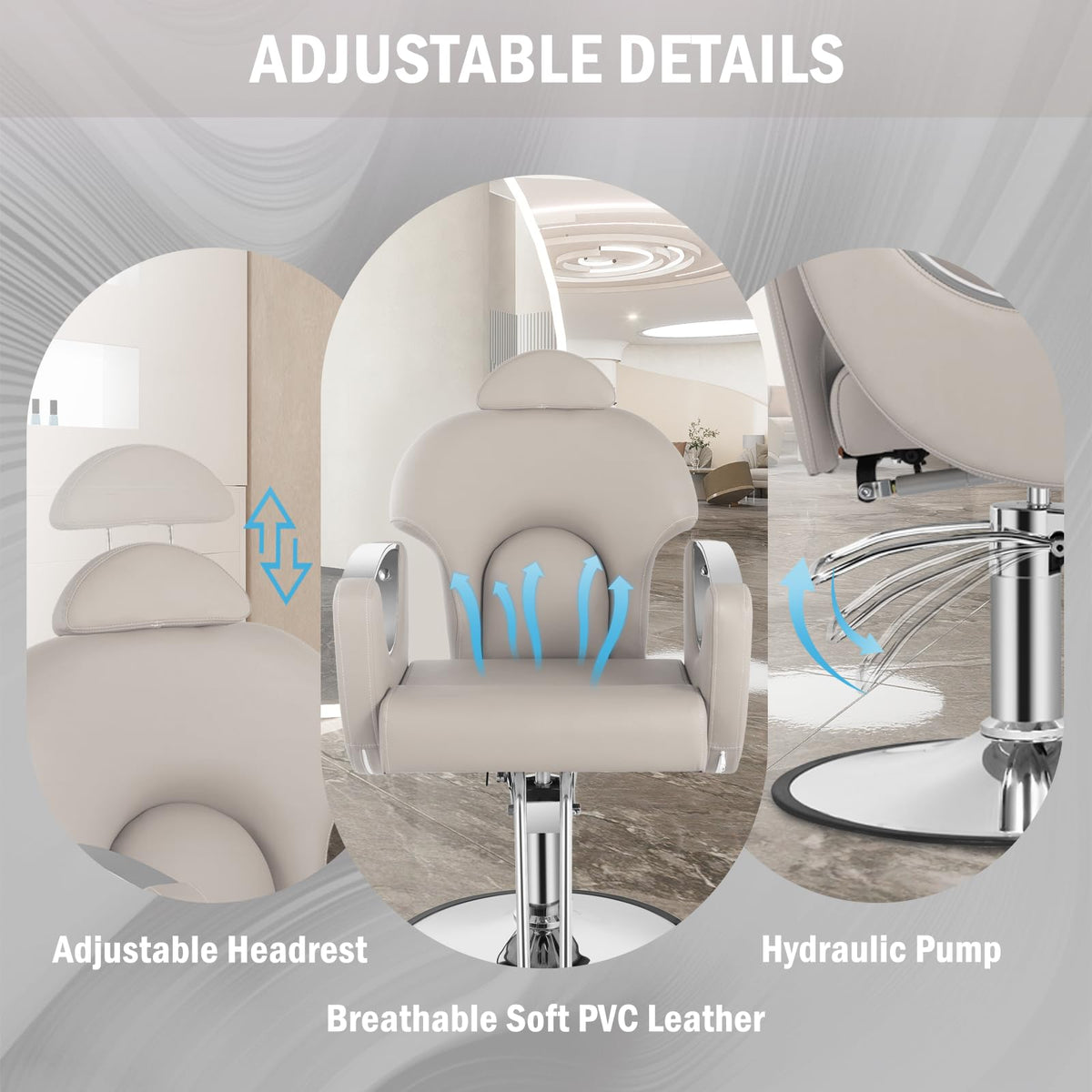 Tythical Reclining Salon Chair, Hydraulic Barber Styling Chair for Hair Stylist, 360 ° Swivel Hair Braiding Hairdresser Chairs, Height Adjustable Spa Beauty Equipment for Barbershop, Grey Silver