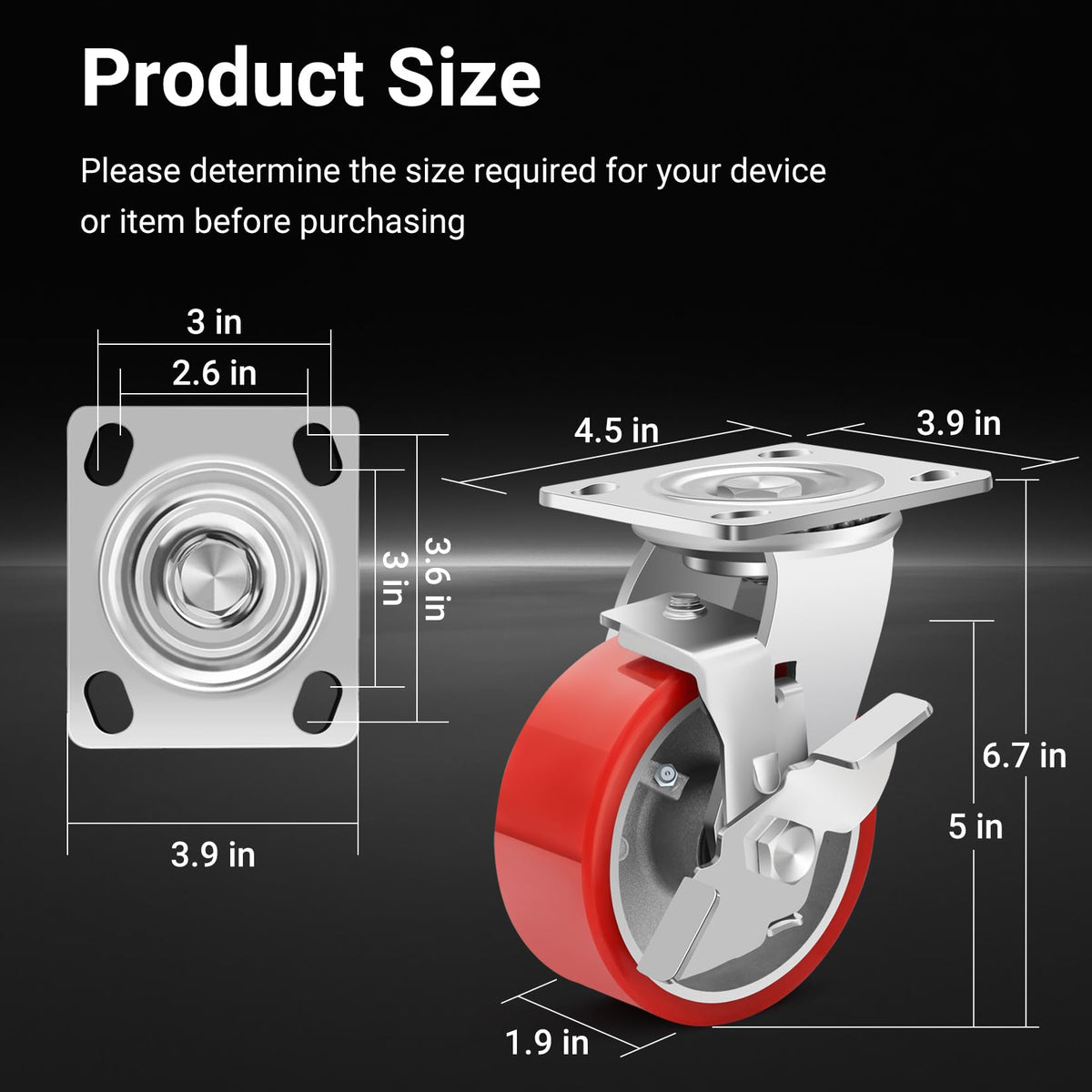 Nefish 5 Inch Industrial Grade Casters Wheels, Heavy Duty Aluminum Core PU Castor Set of 4, Durable Plate Swivel Casters with Brake 4000 LBS, Anti-Corrosion Wheels for Industrial, Equipment