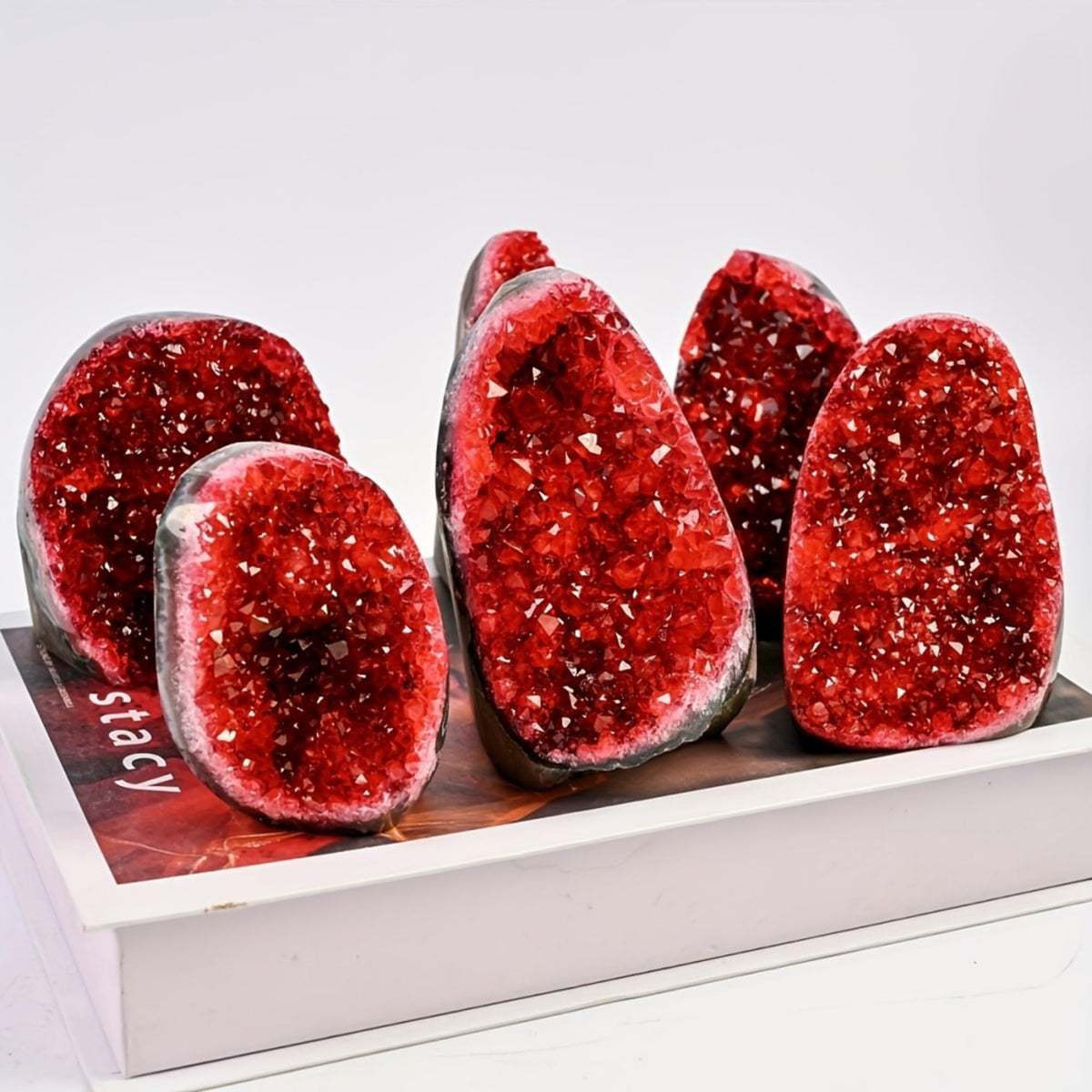 CrystalHola 1Pc Claret Raw Geode, 200-300g Quartz Cluster for Home Feng Shui Ornaments Energy Stone Healing Tools Meditation Feng Shui Decoration,Stone Display Piece, Mineral Specimen