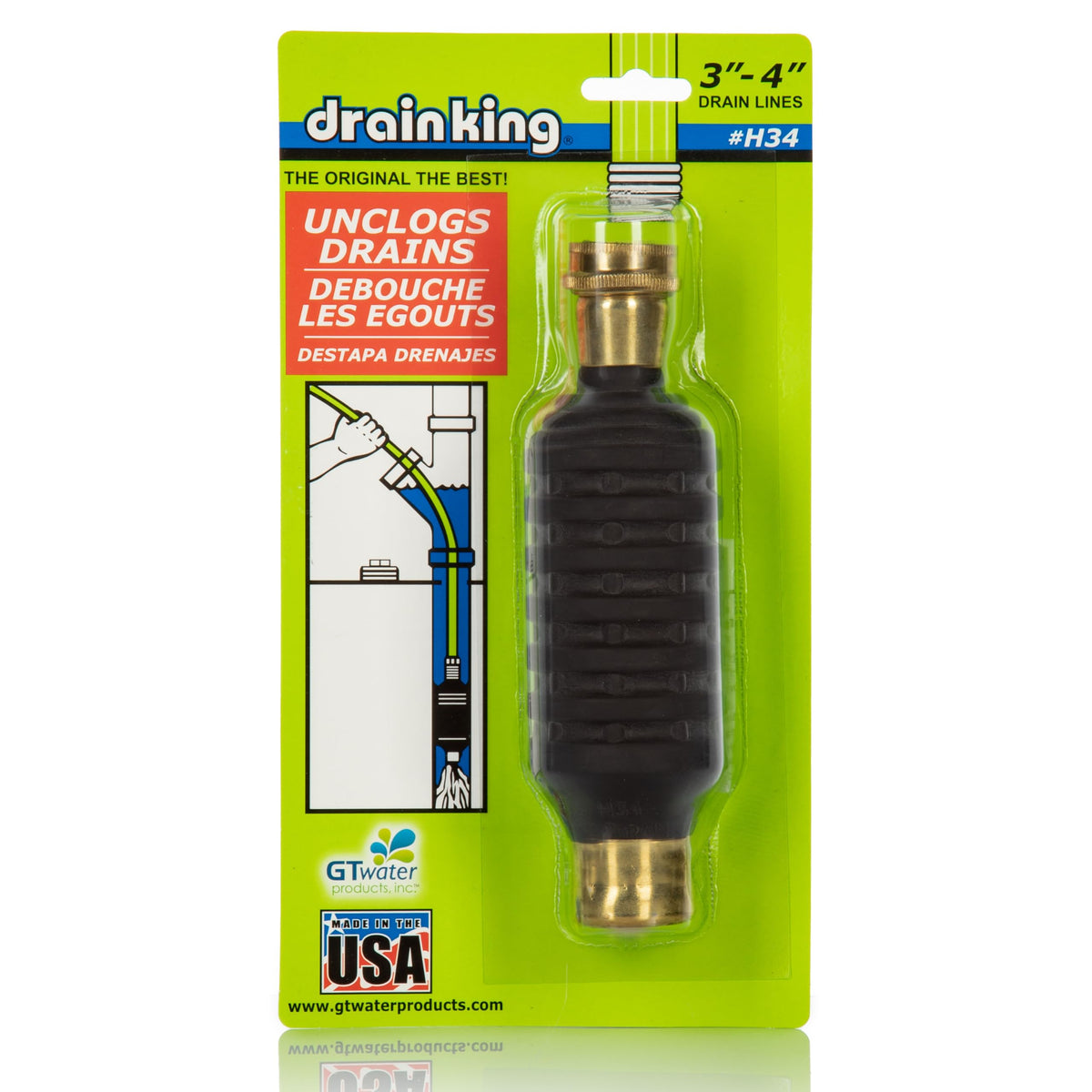 Drain King H34 Unclogs Sewer Lines, Main, and Outside Deck Drains, 3 To 4 Inch