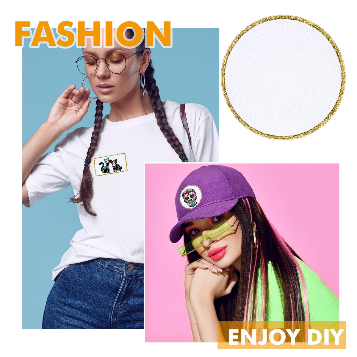 30 Pieces Sublimation Patches Fabric Iron-on Blank Patches 3 Shapes Repair Embroidery Sublimation Blank Hat Embroidery for DIY Crafts, Caps Clothes Shoes Bags Backpacks Uniforms(Gold Frame)