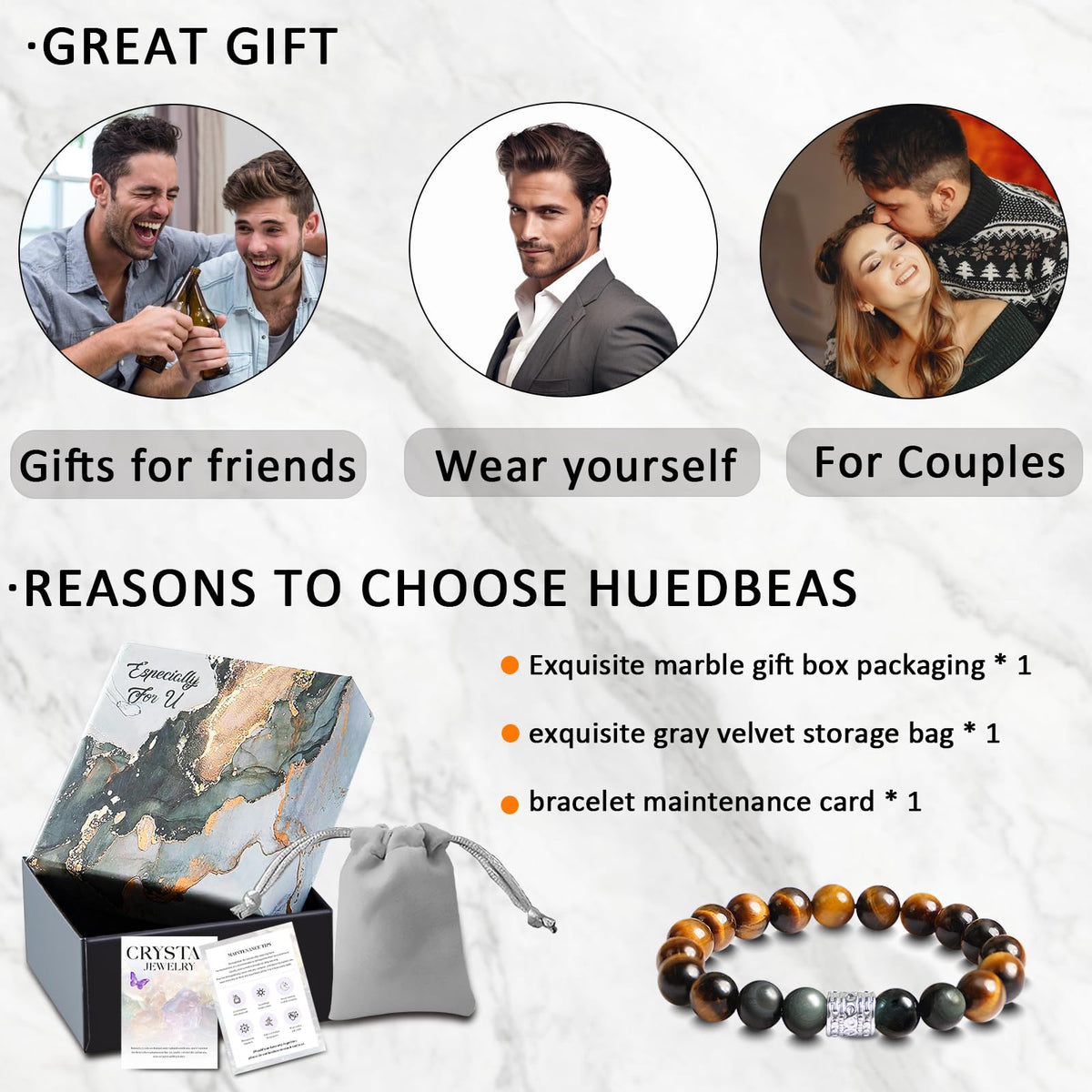 Tiger Eye Obsidian Beaded Bracelets For Men Gemstone Bracelets For Men &Women Fashion Natural Stone Men‘s Jewelry (colourful black&yellow)