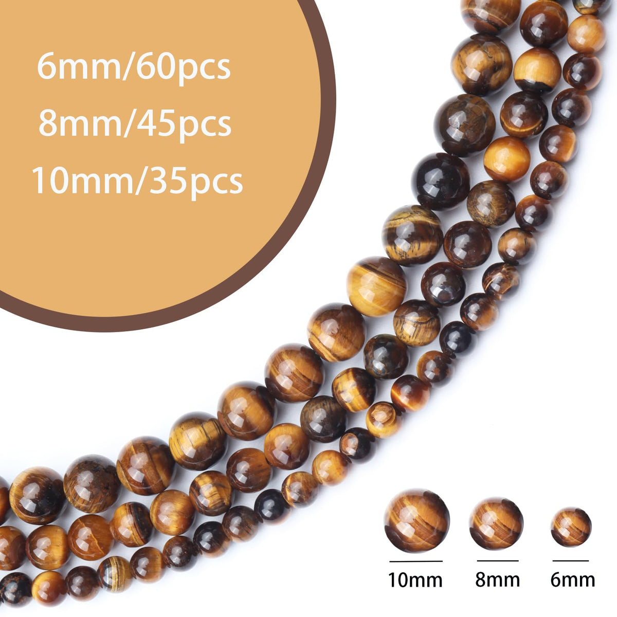 Siomia 60pcs 6mm Natural Yellow Tiger Eye Gemstone Beads Energy Healing Crystal Round Loose Stone Beads for Jewelry Making, DIY Bracelets Necklaces
