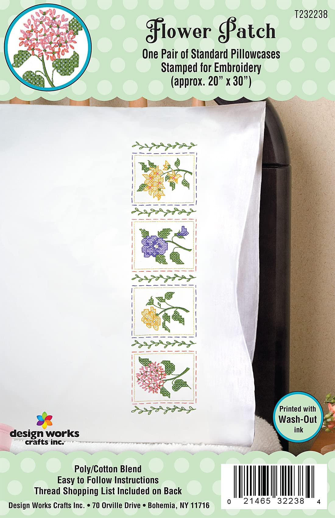 Flower Patch Stamped for Embroidery Pillowcases - Set of 2