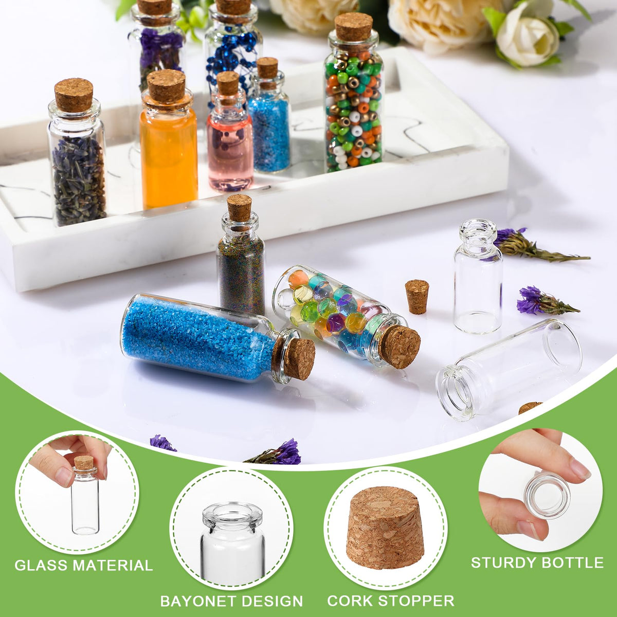 Dandat 100 Pcs Mini Glass Jars Bottles with Cork Stoppers, 5ml, 10ml, 14ml DIY Decoration Small Clear Glass Jars for Halloween Arts Crafts Projects Wedding Party Favors