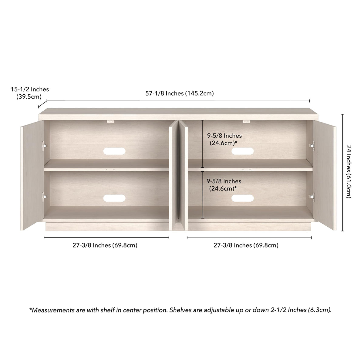 Henn&Hart Fluted TV Stand for TVs up to 65" with 2 Concealed Ribbed Storage Cabinets and Adjustable Shelves for Living Room, Family Room, or Office, Beech White