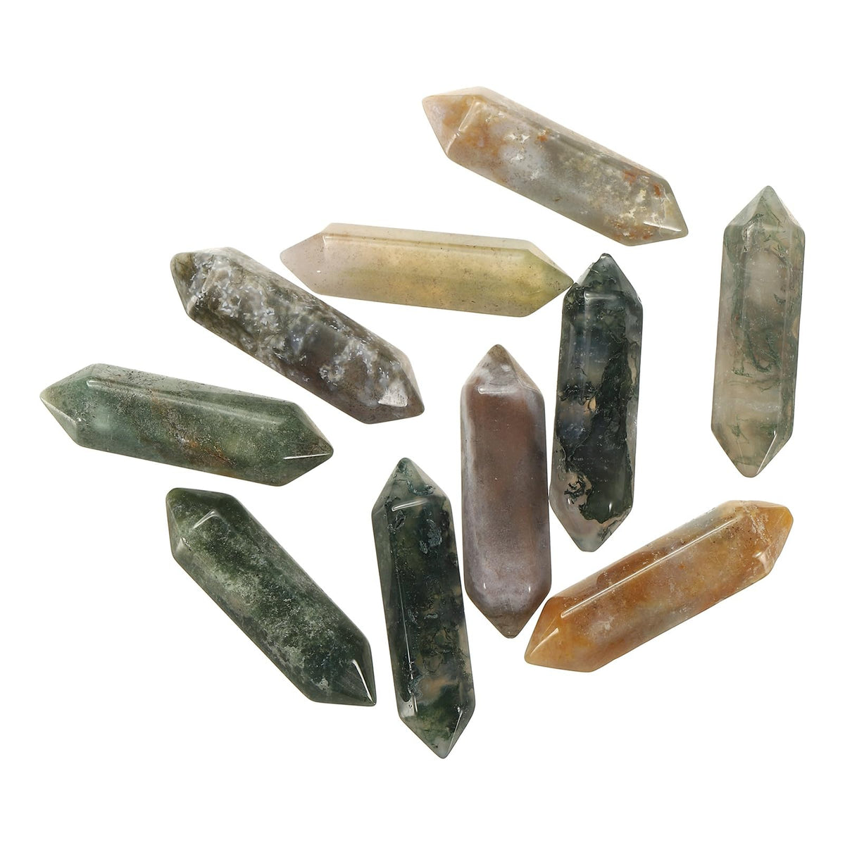 MECCANIXITY 10 Pack Gray Agate Quartz Crystals, Polished Crystals Bulk Hexagonal Shaped Meditation Gemstone for Jewelry Making Energy Balance Accessories Gifts