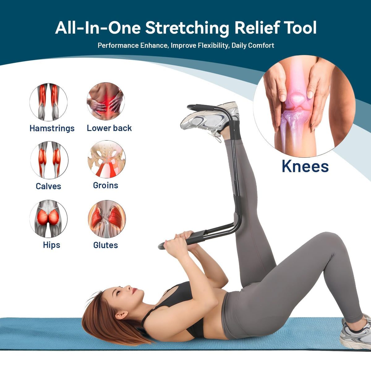 Hamstring Stretcher, Knee Extension Device, Lower Back, Hip & Calf Stretching
