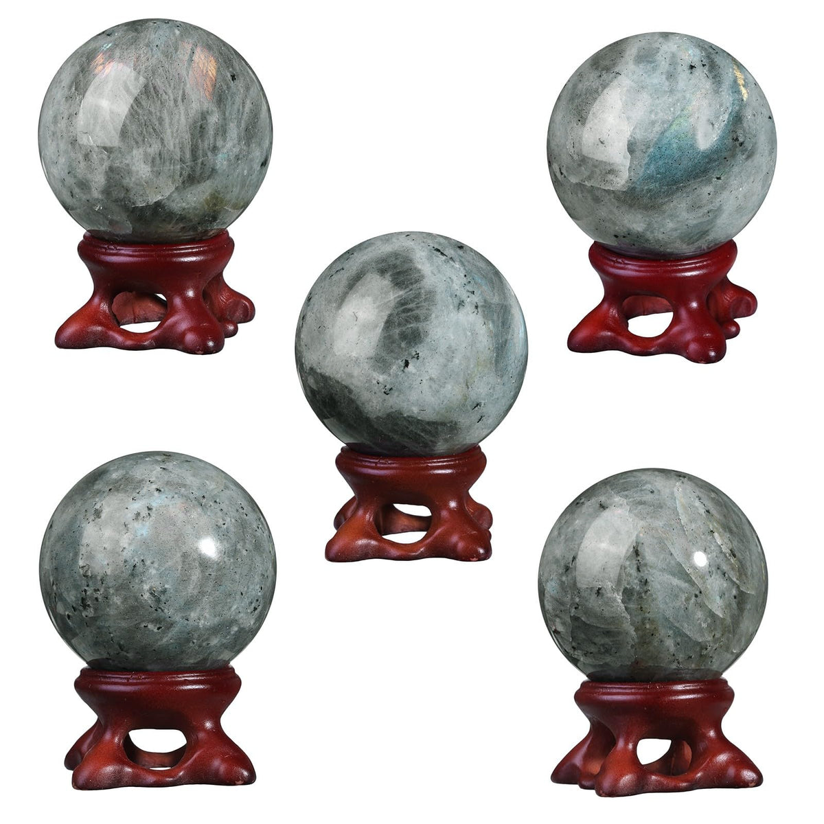 TUMBEELLUWA Labradorite Crystal Ball with Stand for Fortune Teller Witchcraft Divination, Decorative Gemstone Sphere for Home Decor, 41-50 mm