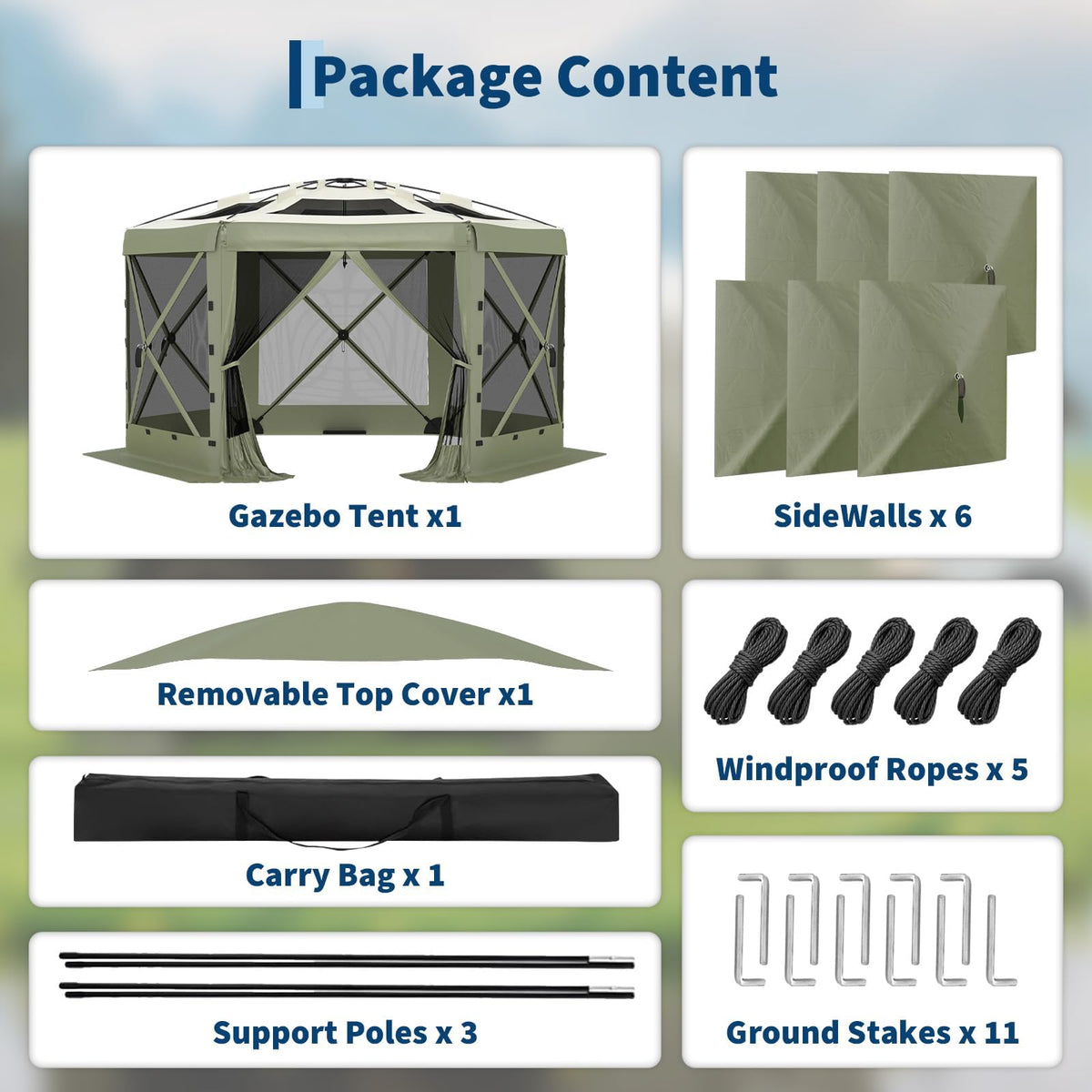 11.5x11.5FT Pop Up Canopy Tent 6 Sided Hexagon Screened Shelter with Mesh Windows, Portable Outdoor Gazebo Tent with Carry Bag, Stakes for Camping Backyard Lawn Patio